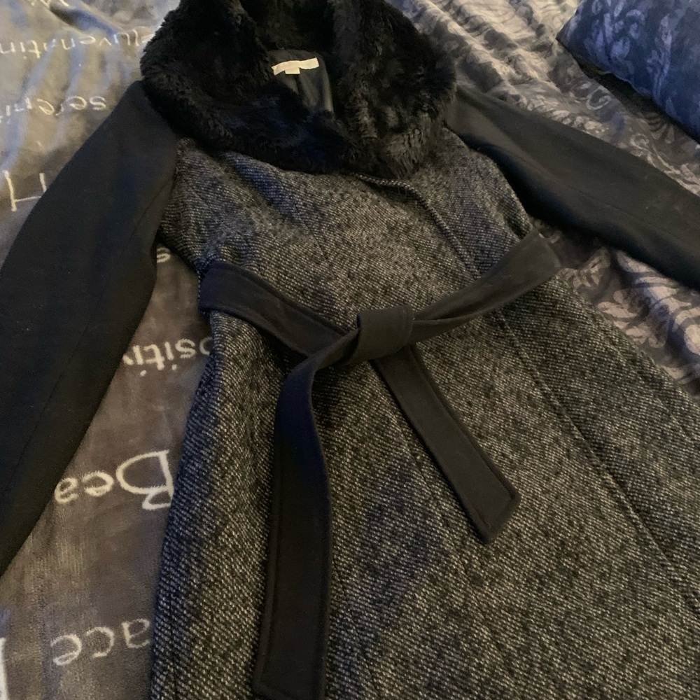 NewYork & Company black and grey jacket with fur removable collar.  Size xS